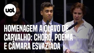 Homenagem a Olavo de Carvalho na Câmara tem Zambelli Nikolas sessão esvaziada choro e poema [upl. by Haimrej]