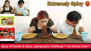 Extremely Spicy Ramen amp Jajangmyeon Challenge with My Boyfriend Extremely Spicy🥵 [upl. by Iona20]