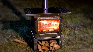 Camping Wood Stove Unboxing and First Burn  POMOLY Lumberjack Fastfold Titanium Tent Stove [upl. by Eelam]