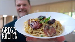 Creamless Creamy Crispy Salami Pasta Recipe  Gregs Kitchen [upl. by Lanctot]