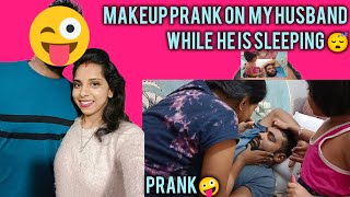 DOING MY HUSBAND MAKEUP WHILE HE SLEEPS 🤪Makeup Prank On Husband reaction 🤣 Govt Job Couple [upl. by Freyah405]