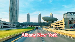 Driving Downtown Albany New York NY USA  Best Panorama View of Empire State Plaza [upl. by Atled]