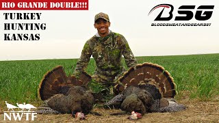 My 1st RIO GRANDE Double 5218 Turkey Hunting in Kansas VLOG Double Kill Shot KS [upl. by Ahsieyt131]