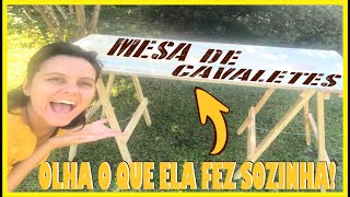 FAÃ‡A VOCÃŠ MESMO MESA DE CAVALETES  DIY MESA DE MADEIRA PINUS FÃCIL E RÃPIDA DE FAZER [upl. by Eilliw]