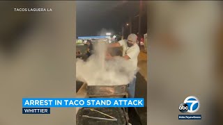 Arrest made after video of food truck vendor vandalizing SoCal taco stand goes viral l ABC7 [upl. by Ahsiek782]