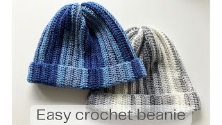 Easy crochet ribbed beanie  crochet tutorial [upl. by Airrotal]