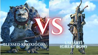 WARHAMMER III Total War  Blessed Kroxigors VS Ushabti Great Bows [upl. by Tengler238]