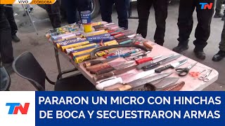 CÓRDOBA I Gendarmería detuvo un micro con hinchas de Boca y secuestró armas blancas y drogas [upl. by Sibyls304]