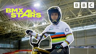 BMX Racer Bethany Shriever How to do a pro race start  BMX All Stars  CBBC [upl. by Cirdor]