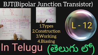 BJT Bipolar Junction Transistor in Telugu PowerElectronicsBTechdiplomaall graduatesEEEECE [upl. by Aket]