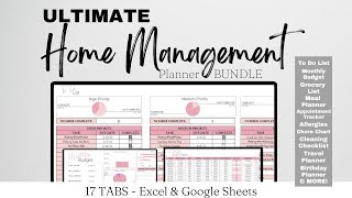 Home Management Planner Bundle Google Sheets Home Organization Family Planner Household Planning [upl. by Roberta]