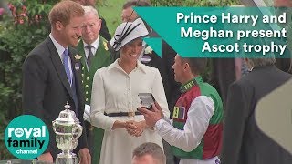 Prince Harry and Meghan Duchess of Sussex present Ascot trophy to Frankie Dettori [upl. by Long702]