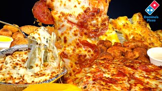 ASMR MUKBANG DOMINO’S EXTRA CHEESY PEPPERONI PIZZA CREAMY PASTA CHEESY BREAD  WITH CHEESE amp RANCH [upl. by Esidarap]