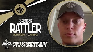 2024 NFL Draft Spencer Rattlers first interview with New Orleans Saints [upl. by Adnamal]