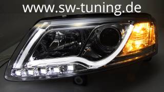 SWDRLTube Xenon Scheinwerfer AUDI A6 4F 0407 LED TFL R87 chrom SWTuning [upl. by Sirk990]