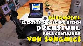 SONGMICS Büroeinrichtung  elektrischer Schreibtisch  Drehstuhl  Rollcontainer [upl. by Nahgaem105]