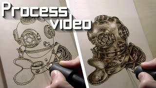 Drawing on wood with hot wire  wood burning technique [upl. by Iosep]