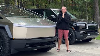 Tesla Cybertruck FANBOY drives a Rivian R1S [upl. by Kcitrap]