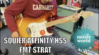 BRAND NEW SQUIER AFFINITY HSS FLAME MAPLE TOP STRATOCASTER Demo Music World Ipswich [upl. by Akcimahs]