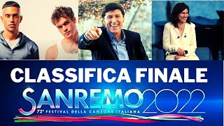 VINCITORE E CLASSIFICA FINALE SANREMO 2022 SORPRESE NELLE PRIME POSIZIONI [upl. by Anasxor811]