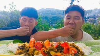 Jungle Mukbang with Intestine and meat 🍖spicy king chilli purul vlog [upl. by Aneehsram]