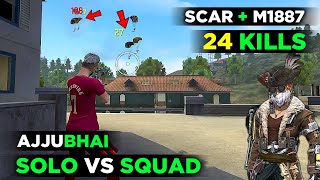 OMG 24 KILLS SOLO VS SQUAD OVERPOWER AJJUBHAI GAMEPLAY WITH SCAR  M1887  FREE FIRE HIGHLIGHTS [upl. by Alih869]