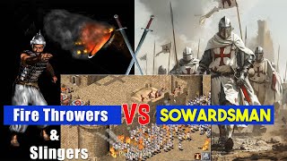 Stronghold Crusader 412 Swordsman VS Fire Thrower amp Slingers  History of the crusades [upl. by Niwled]