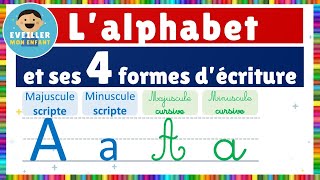 Lalphabet et ses 4 formes décriture  majuscule  minuscule  scripte et cursive [upl. by Putscher]