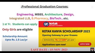 Kotak bank schoalrship 2023 Apply Kotak mahindra bank Scholarship 2023 Apply  15Lac Kotak Bank [upl. by Embry]