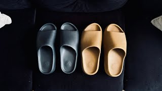 Yeezy Slides Onyx and Ochre Comparison  2021 vs 2024 Releases  Both US Size 12 and Made in China [upl. by Dragoon187]