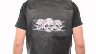 EV403 Mens Black Skull and Barbwire Embroidered Leather Vest at LeatherUpcom [upl. by Karen]