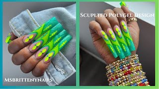 Polygel nail design Neon yellow summer nail design 2024💛💚 Sculpted Polygel Nails [upl. by Trebbor443]