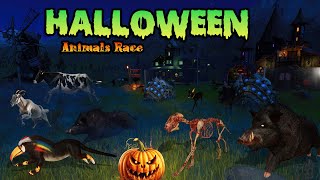 Farm Animals VS Fantasy Animals Race in Halloween Track Planet Zoo included Cow Bone Wolf Unicorn [upl. by Braeunig]