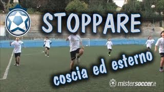 Allenamenti scuola calcio Esordienti  15  stop della palla di coscia ed esterno [upl. by Notyalc]