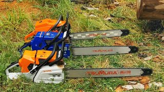 Stihl MS881 Husqvarna 3120xp and Holzfforma G888  120cc class big chainsaws [upl. by Durrej]