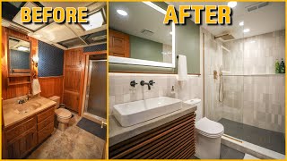 DIY Small Bathroom Remodel  Start to Finish Renovation and Design [upl. by Einahpetse779]