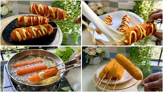 😋 কর্ণ ডগ ॥ FAMOUS KOREAN CHEESE CORN DOG REcipE  korean corn dog the popular Korean street food [upl. by Acinomal803]