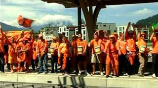 Oranje van camping naar het stadion oranje invasie bern [upl. by Nekciv819]