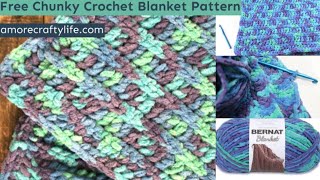 Make This Easy Bernat Blanket Yarn Free Ocean Chunky Blanket Crochet Pattern [upl. by Levitt]