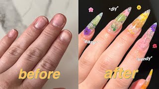 HOW TO DO ENCAPSULATED FLOWER NAILS AT HOME GELX NAILS [upl. by Ruthanne976]