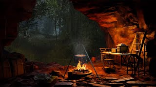 Pernottamento in una grotta della foresta pluviale  fuoco scoppiettante e pioggia  ASMR [upl. by Ladnek426]