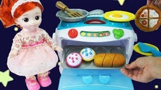 Singing With Baby Doll Stove Oven To Make Delicious Pizza Set Toys [upl. by Annodam]