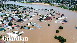 Dam collapse causes heavy flooding in northern Nigeria [upl. by Atteval]