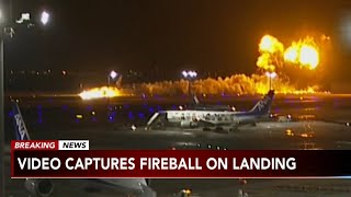 WATCH Video captures moment plane bursts into flames after colliding with coast guard aircraft [upl. by Seravaj]