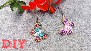 🦋Kolorowe Kolczyki Motylki z Koralików  DIY Tutorial  Colorful Butterfly Bead Earrings [upl. by Gnuy]