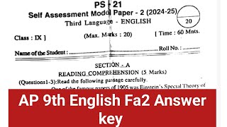 AP 9th English Self Assessment Model paper 2 Full Key 202425  9th English Fa2 Key [upl. by Hospers815]