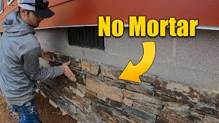 Stone Veneer on Foundation DIY with Adhesive [upl. by Cartwell]