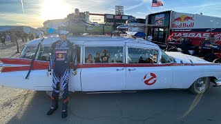 Ghostbusters Frozen Empire Ecto1 makes surprise appearance at Anaheim 2 Supercross [upl. by Middlesworth]