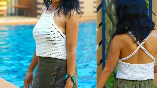 Bonita crochet halter top for beginners [upl. by Llevad]