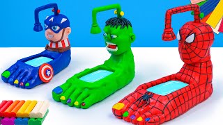 DIY bañeras con la forma de pies mezcló superhéroes Hulk hombre araña Capitán América con Arcilla [upl. by Christen524]